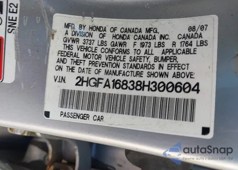 2008 Honda Civic Ex из США, поврежденный, VIN 2HGFA16838H300604